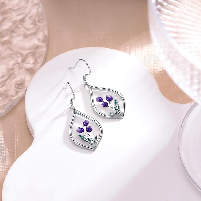 VONALA Flower Earrings for Women 925 Sterling Silver Rose/Lotus/Scottish Thistle/Tulip/Lilac/Mushroom/Pineapple Dangle Drop Earrings Flower Jewelry Gifts for Women Girls Birthday Gifts