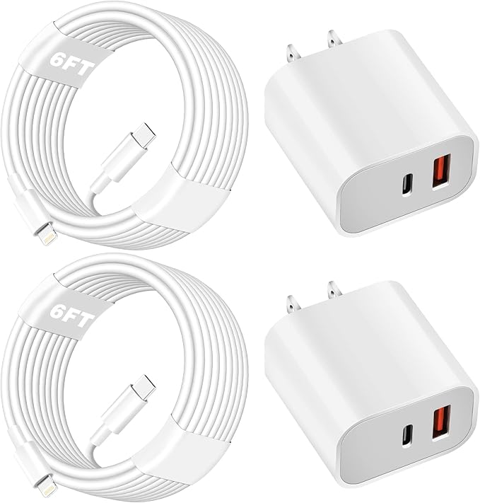 iPhone Charger Fast Charging Block,Dual Port Fast Apple iPhone Charger [Apple MFi Certified]2Pack 20W Quick Double iPhone Wall Charger,6FT USBC to Lightning Cable For iPhone 14 ProMax/13/12/SE/Airpods