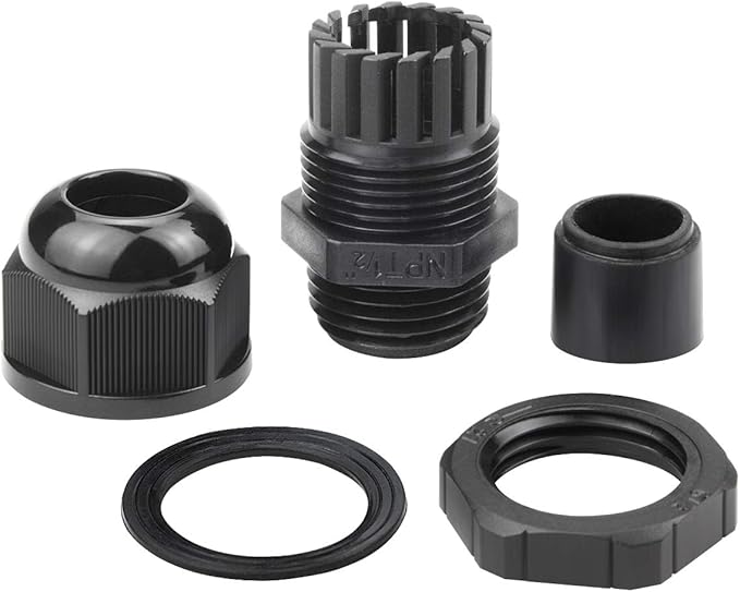XHF 50 Pcs 1/2" IP68 Strain Relief Nylon Cord Grip Waterproof NPT Cable Glands Adjustable UL Listed and RoHS Compliant (Black)