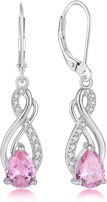 Infinity Love Birthstone Earrings for Women 925 Strling Silver 5A Cubic Zirconia Dangle Drop Leveback Earrings Jewelry Birthday Christmas Day Gifts for Her