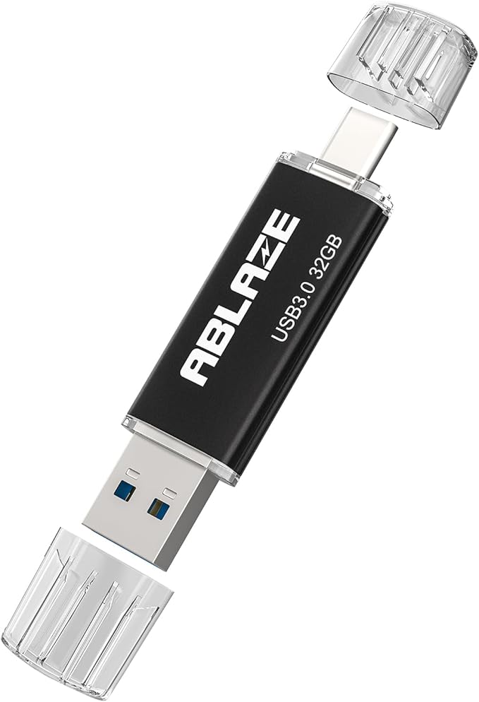 ABLAZE Type C Flash Drive 32GB, Dual USB 3.0+ USB C Flash Drive Compatible with iPhone 16/15,Android Smartphone,Computer,Tablet Mac Laptop