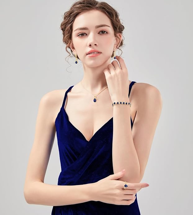 LMXXVJ Jewelry Set for Women,Teardrop Cubic Zirconia Necklace Earrings Adjustable Ring Bracelet Jewelry Set Formal Jewelry Gift