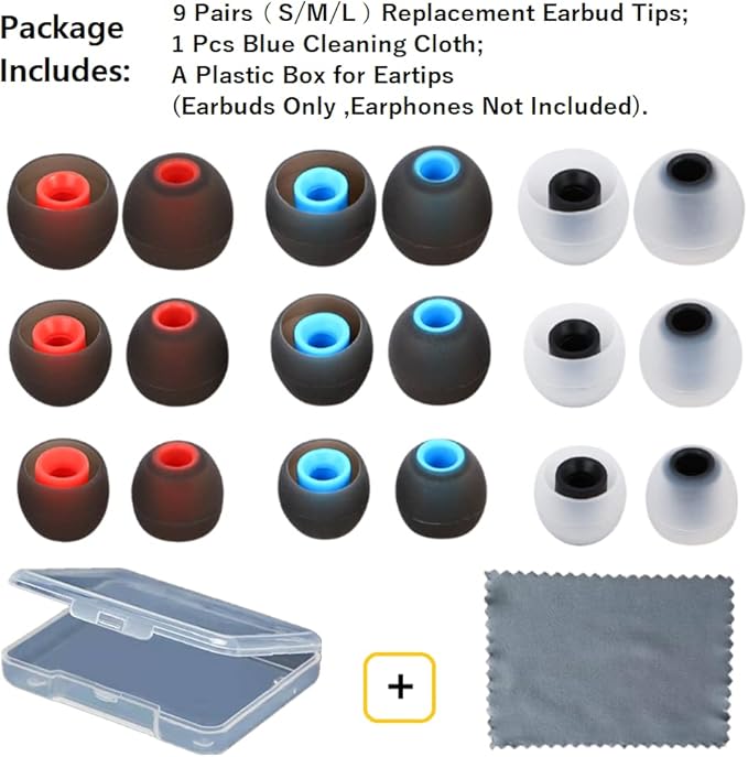 Earbud Silicone Ear Tips Earbuds Replacement Ear Tips Gels Bud for Popular in-Ear Headphones Other Inner Hole from 3.8mm - 5.1mm Earphones 9 Pairs S/M/L