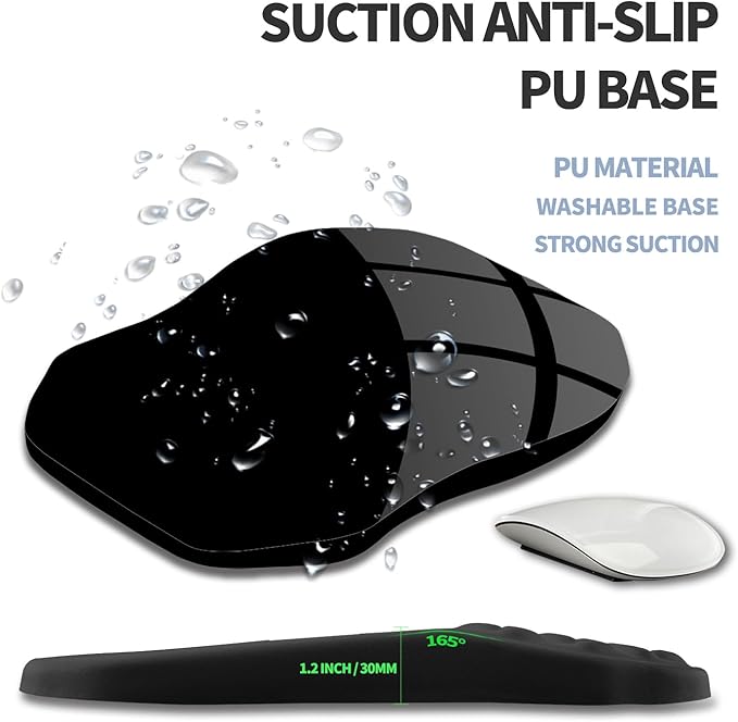 Ergonomic Raised Mouse Pad Wrist Support with Bilateral Slope Memory Foam Mousepad for Wrist Rest and Carpal Tunnel Pain Relief 11.8x7.9〃 Black