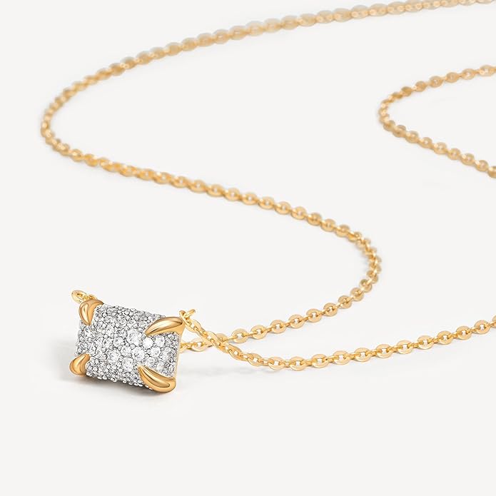 MEVECCO Dainty Gold Necklace For Women 18k Gold Plated Full CZ Pendant Necklace Handmade Necklace Jewelry Everyday Wear