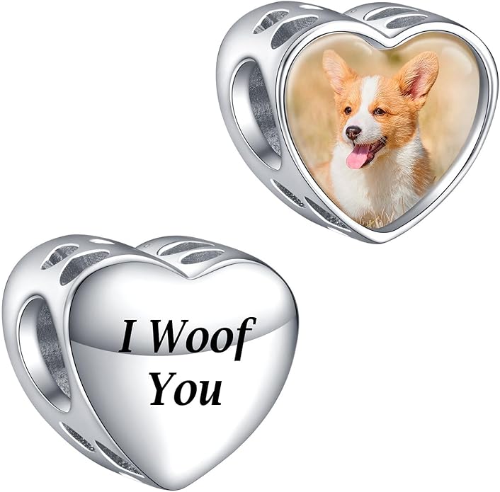 Annmors Personalized Photo Charms For Bracelets/Necklace 925 Sterling Silver Love Heart Shaped Engraved Customize Picture Gift for Birthday Mother's Day,Bead Charms Jewelry for Women