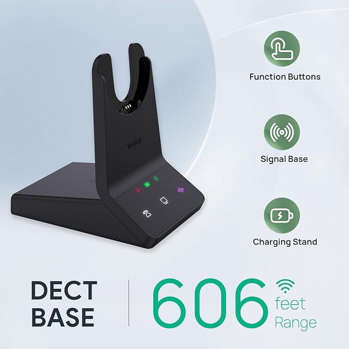 Yealink WH64 DECT & Bluetooth Dual UC Zoom Wireless Headset, 606 ft Range On Ear Work Headphones with 3X Noise Cancelling Mic, 32H Talk Time, Ringer, Office Headsets for Desk Phone, PC,Cellphone