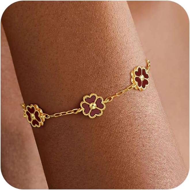 14K Gold Plated Clover Bracelets for Women Flower Four Leaf Link Bracelets Trendy Jewelry Gifts for Women
