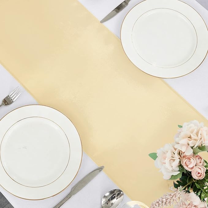 20 Pack Satin Table Runner 12 x 108 Inch Long,Satin Silk Table Runner for Wedding,Birthday Party and Banquet Decoration,Champagne