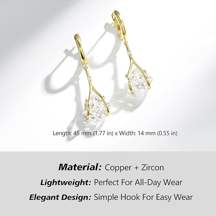 Dangle Earrings for Women Suited for Women Ladies' Trendy CZ Earring 14KGold/Silver Plated Dangling Earrings Jewelry Anti-allergy Hammered Lever-Back Drop Birthday Gift