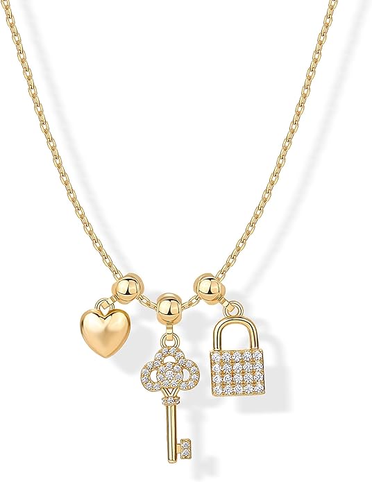 PAVOI 14K Gold Plated Dainty Necklace with Charms Set - Hypoallergenic Adjustable Chain Gold Charm Necklace for Women - Small Motif & Mantra 2 and 3-Pack Removable Pendants - Cute Jewelry Gifts