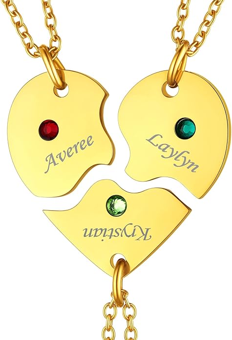 FindChic Personalized Matching BFF Necklace for 2/3/4/5/6 Puzzle Name Heart Pendant Stainless Steel Couple Necklace Set Customized Necklaces for Teen Girls