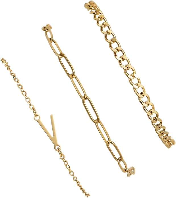 14K Gold Plated Bracelets for Women, A–Z Initial Charm Bangles Jewelry Set, Elegant Gold Accessories, Friendship Bracelet Gifts for Mom