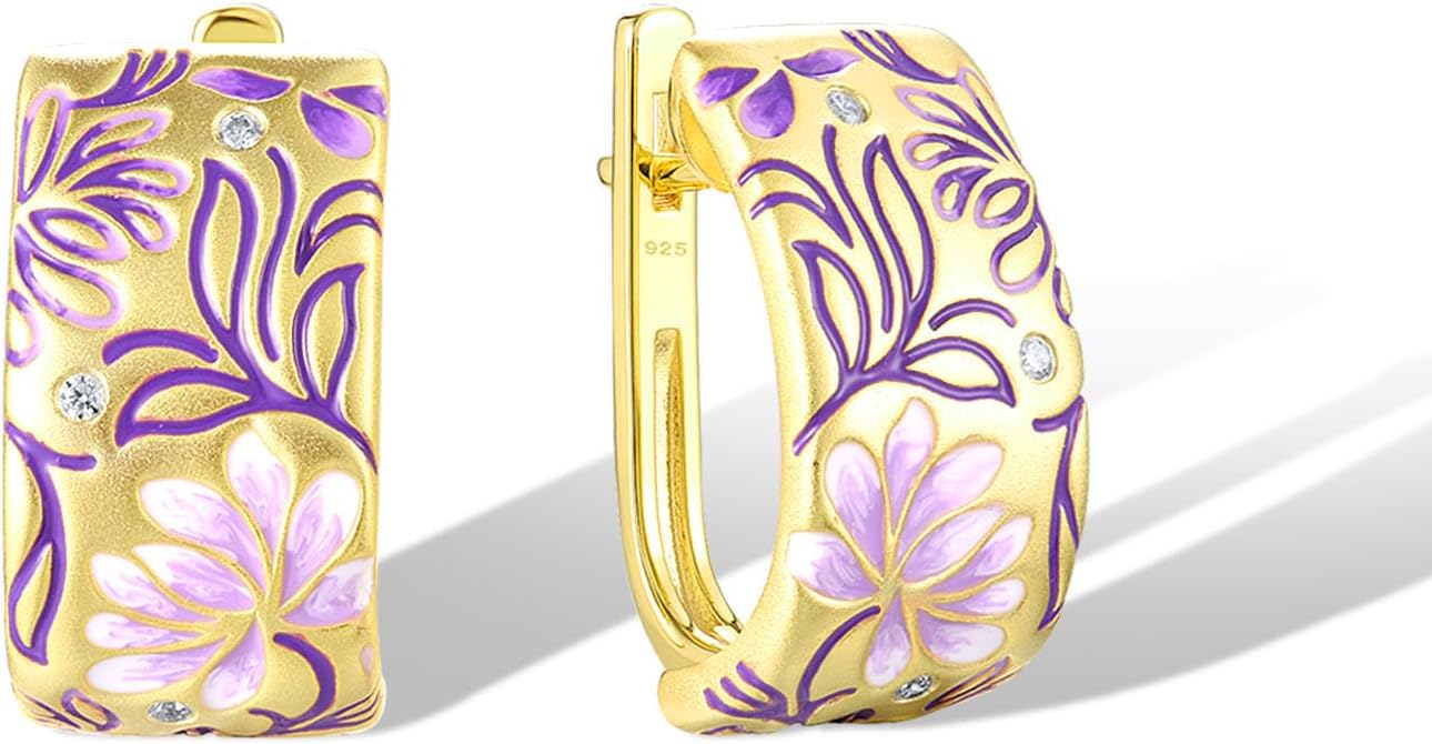 Santuzza 925 Sterling Silver Enamel Pattern Dangle Earrings