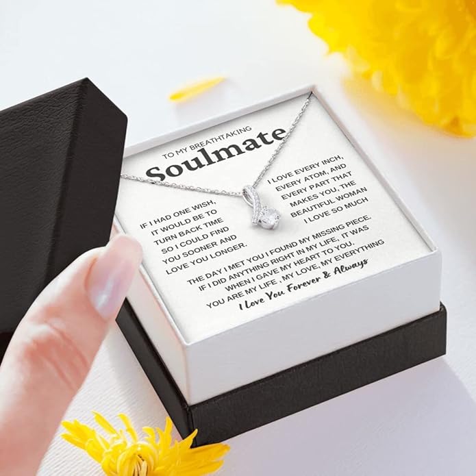 To My Beautiful Soulmate Necklace For Women, Necklace For Wife From Husband, Girlfriend Necklace From Boyfriend, Wife Birthday Gifts From Husband, Gifts Boxes For Women, Soulmate Necklace For Her