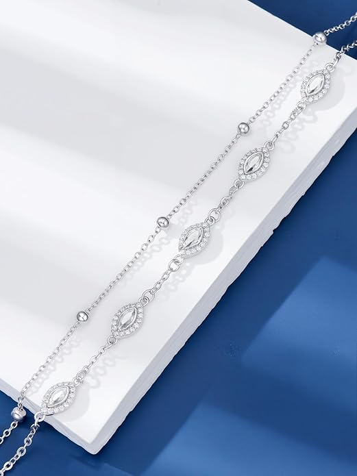 Evil Eye Birthstone Charm Link Bracelet 925 Sterling Silver Evil Eye Bracelet with 12 Months Birthstone Birthday Jewelry Gifts for Women Mom Her,Chain Length 7"+2" Extend