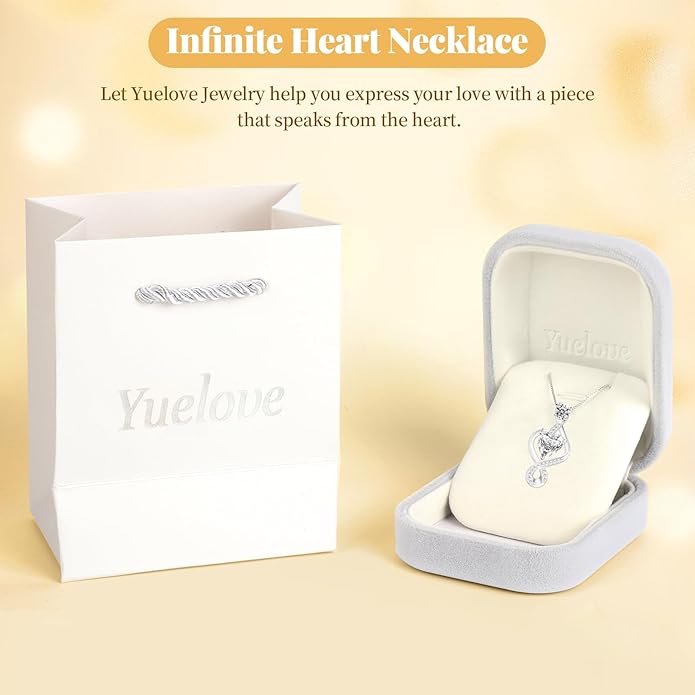 Infinity Necklace for Women, 925 Sterling Silver Heart Necklace with 5A Zircon, White Gold Plated Adjustable Chain, Gift for Valentine's Day, Birthday, Anniversary for Wife, Girlfriend, Mom