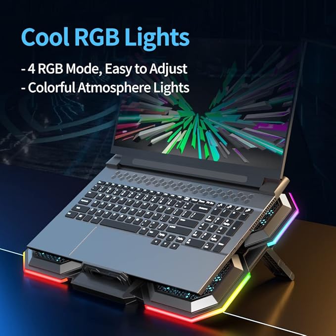 LIANGSTAR Laptop Cooling Pad Gaming Laptop Cooler, Laptop Fan Cooling Stand with 6 Quiet Fans for 15.6-17.3 Inch, 7 Height Adjust, RGB LED Light 4 Modes, Switch Control Fan Speed, 2 USB Port, 2023 New