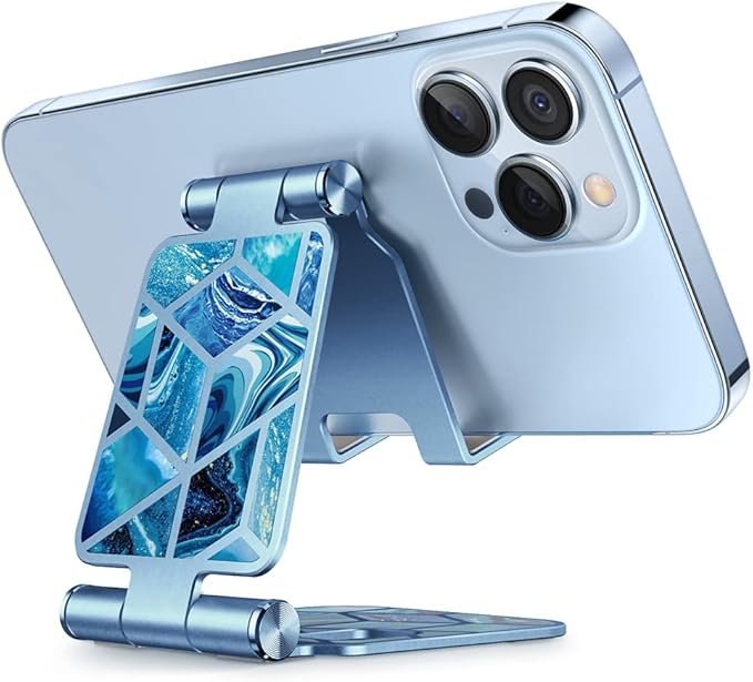 i-Blason Cell Phone Stand for Desk, Cell Phone Holder, Fits All Smart Phones, iPhone 16 15 14 13 Pro Max, Foldable Phone Stand Holder, Blue