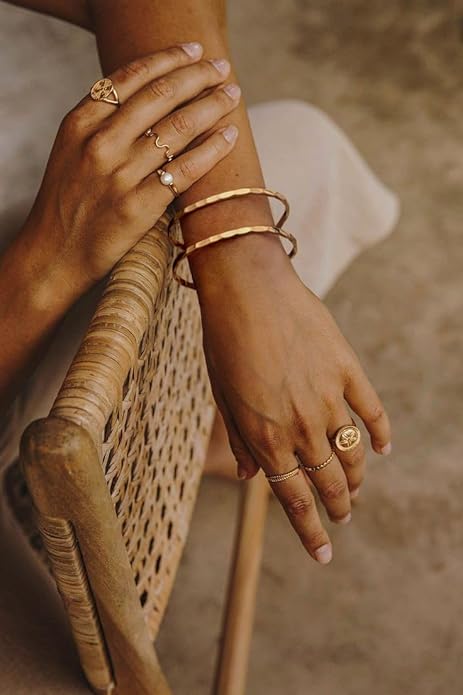 PERNNLA PEARL Dainty Gold Bar Bracelet for Women Simple Delicate Thin Cuff Bangle Hook Bracelet 18K Gold Plated Handmade Minimalist Jewelry