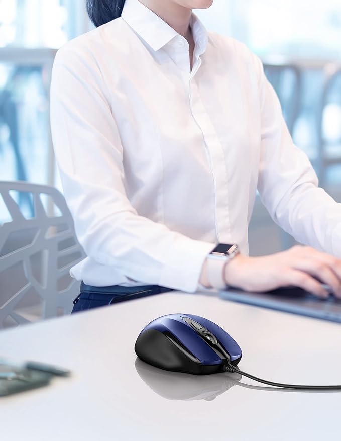 TECKNET USB Wired Mouse, 6-Button Corded Mouse with 4 Adjustable DPI, Optical Computer Mouse with Ergonomic Design and 5FT Cord for Laptop, Chromebook, PC, Desktop, Mac, Notebook-Blue