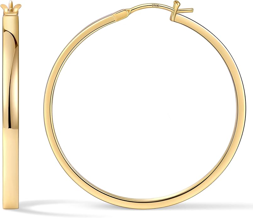 Gacimy Flatted Hoop Earrings for Women 14K Gold Plated with 925 Sterling Silver Post