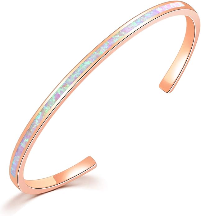 CiNily Womens Cuff Bracelet,Opal Bangle Bracelets Gold Plated Hypoallergenic Ladies Gemstone Open Cuff Bangle Bracelet