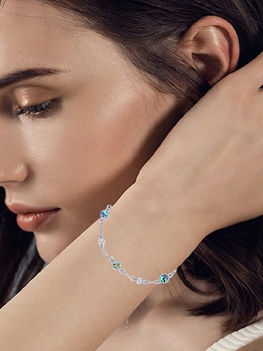 Anklet Bracelet for Women 925 Sterling Silver Natural Stone Chain Ankle Bracelet Beach Summer Fine Jewelry Valentines Day Birthday Gifts for Her Mom Wife