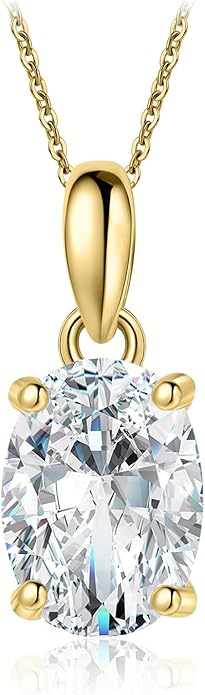 JewelryPalace Oval Cut 1ct 2ct Cubic Zirconia Solitaire Pendant Necklace for Women, 925 Sterling Silver Necklaces for Her, Classic Simulated Diamond Jewelry Set Gift, 18 Inches Chain