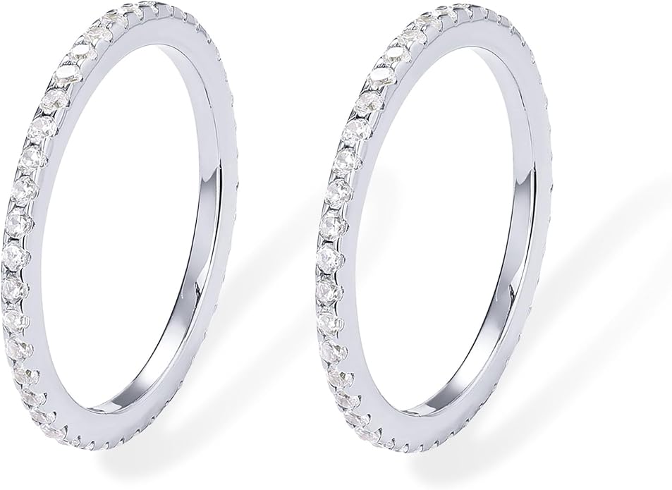 PAVOI 14K Gold Plated Solid 925 Sterling Silver CZ Simulated Diamond Stackable Ring Eternity Bands for Women