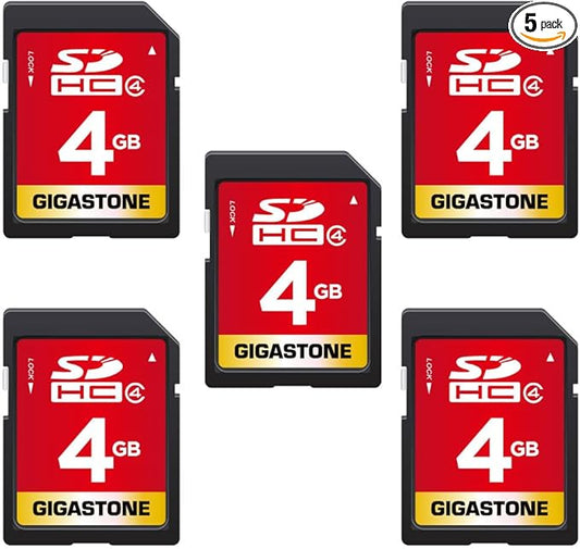 GIGASTONE 4GB SD Card 5 Pack SDHC Class 4 Memory Card for Photo Video Music Voice File DSLR Camera DSC Camcorder Recorder Playback PC Mac POS 5pcs in Pack (Pack of 5), with 5 mini Cases