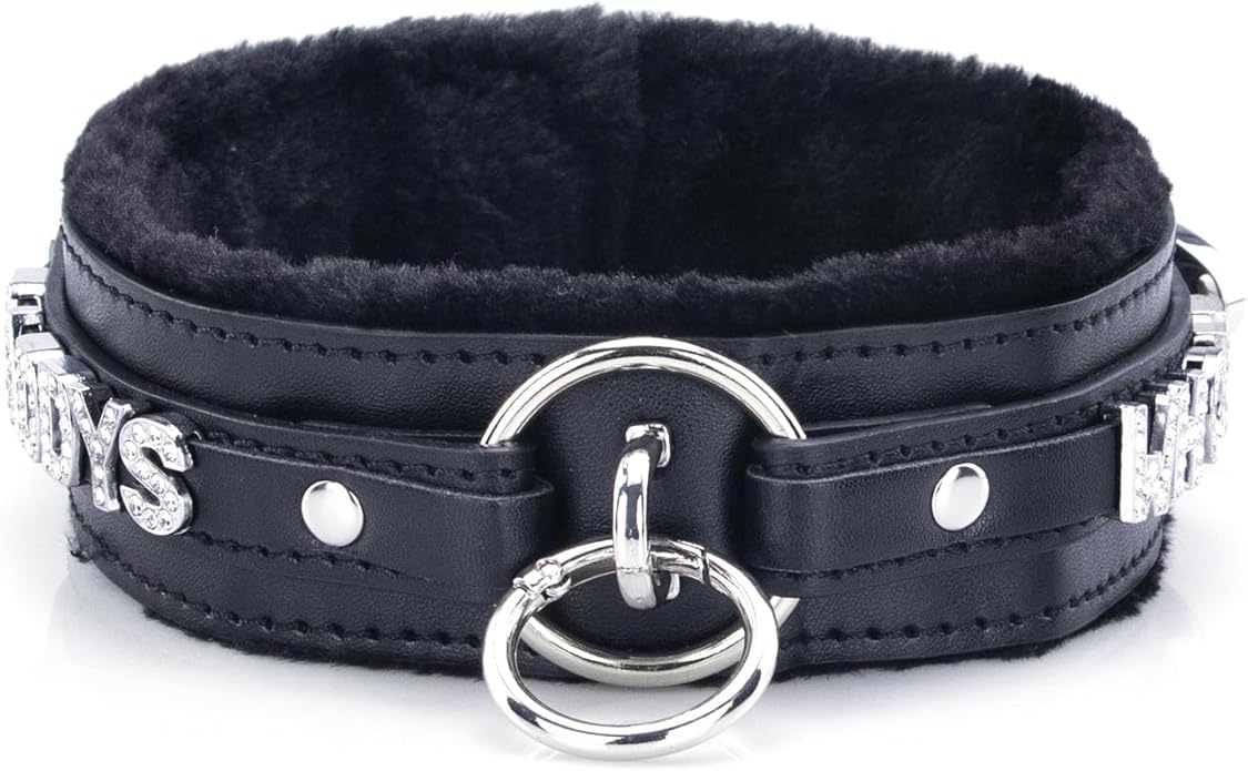 Sparkle Letter Choker Collar For Women, Furry O-ring Leather Collar Punk Gothic Choker Necklace Adjustable Fashion Jewelry, Black