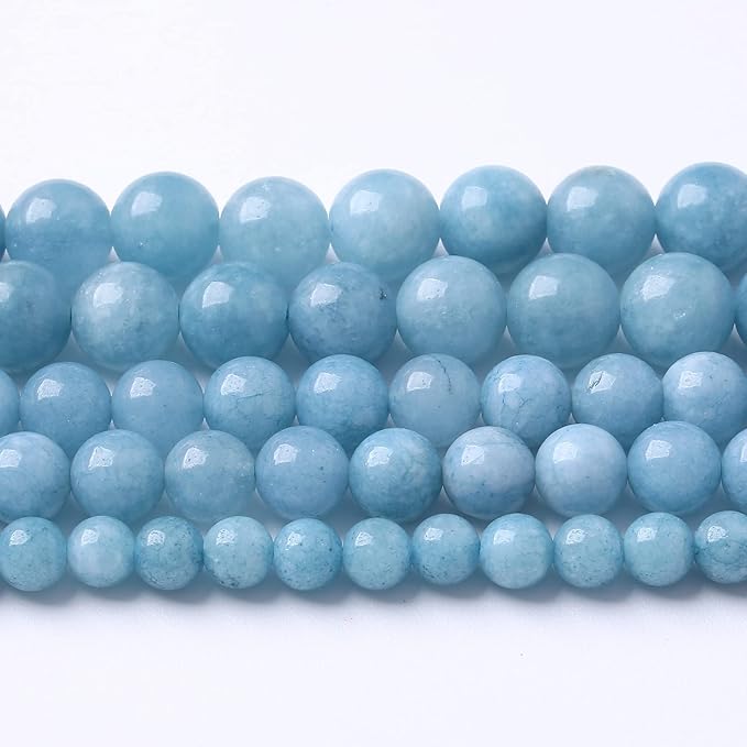 60Pcs 6mm Natural Blue Chalcedony Jades Beads for Jewelry Making Aquamarine Jades Energy Stone Healing Beads DIY Bracelet Necklace 15" 1 Strand