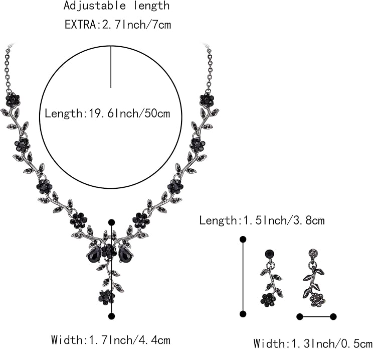BriLove Women's Wedding Jewelry Leaf Cluster Flower Crystal Dangle Earrings Pendant Necklace Set for Bridal