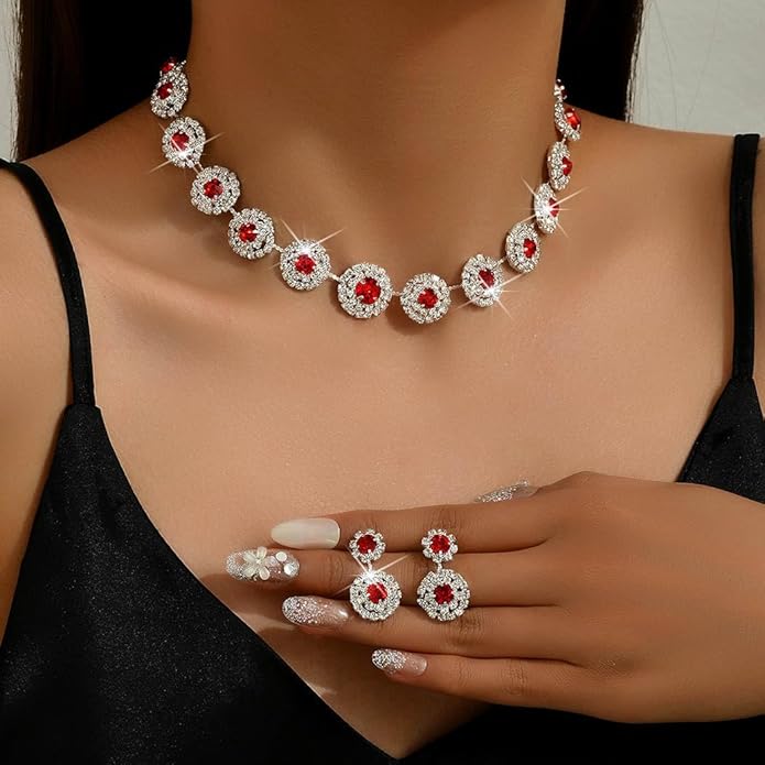 Unicra Bridal Wedding Jewelry Set Silver Rhinestone Necklace Earrings Sets Formal Costume Jewelry for Women and Brides