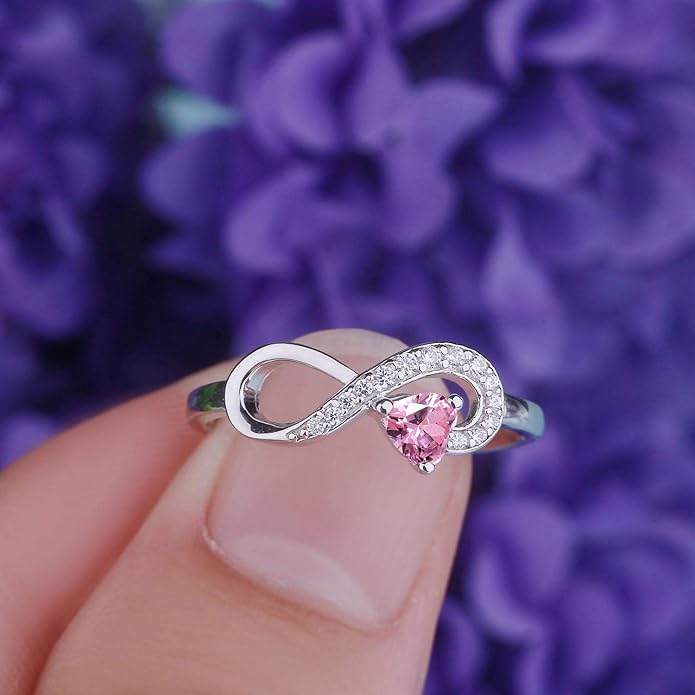 JO WISDOM Promise Ring for Women Sterling Silver Infinity Heart Promise Rings for Her Birthstone Cubic Zirconia Friendship Ring Size 5-12