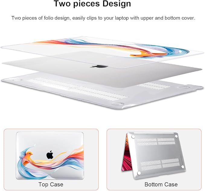 Compatible with 2021 2020 2019 2018 MacBook Air 13 inch Case M1 A2337 A2179 A1932, Pattern Plastic Hard Shell Case & Screen Film & Keyboard Cover for MacBook Air 13 M1 Touch ID, Ribbon Bird