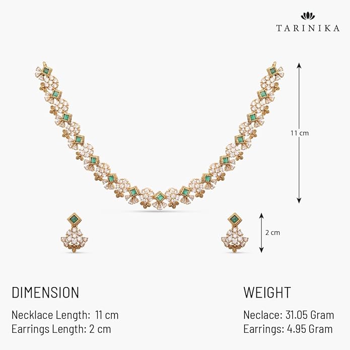 TARINIKA Green and White Cubic Zirconia(CZ) Indian Necklace Set with Earrings, Gold Plated Brass Fashion Indian Jewelry Gift for Women Bollywood Costume Jewellery