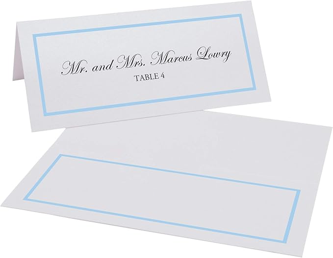 Single Line Border Printable Place Cards, Light Blue (Choose Color), Set of 60 (10 Sheets), Laser & Inkjet Printers - Wedding, Party, Dinner, and Special Events - Made in the USA
