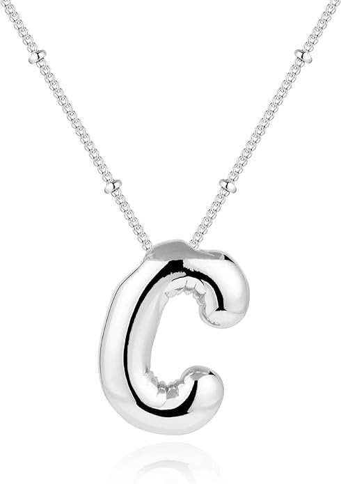 Inerney Valentines Day Gifts Gold Bubble Letter Necklace Initial Necklaces for Women, Chunky 14K Plated Balloon Initials, Trendy Charm Non Tarnish Custom Name Pendant Jewelry Gifts for Mom