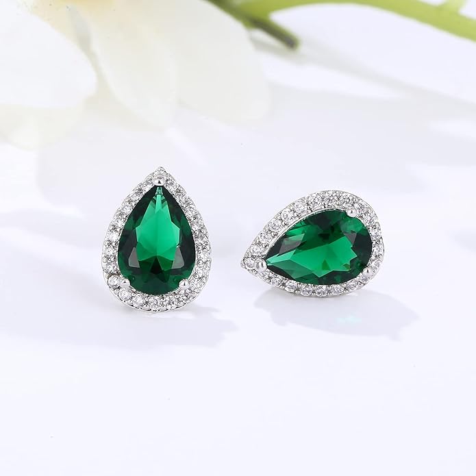 YOMELA Cubic Zirconia Earrings Studs, Halo CZ Birthstone Simulated Diamond Stud Earrings for Women