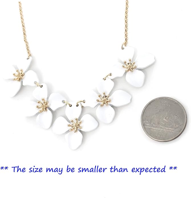 POMINA White Flower Statement Necklace for Women, Floral Bib Collar Necklace with Adjustable Chain, Flower Earrings, Elegant Costume Jewelry for Weddings, Gifts for Women