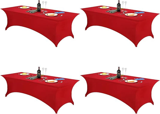 FORLIFE 4Pack Spandex Table Covers，Fitted Tablecloth for Rectangular Tables, Stretch Patio Table Covers, Universal Spandex Table Cover for Wedding, Banquet, Party (8ft, Red)