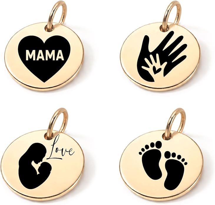 SM Design Pregnancy & New Baby Charm Set – Set of 4 Meaningful Stainless Steel Charms – Great for Crafting, Making Bracelets and Necklaces - Meaningful Keepsake Charms for Expecting & New Moms