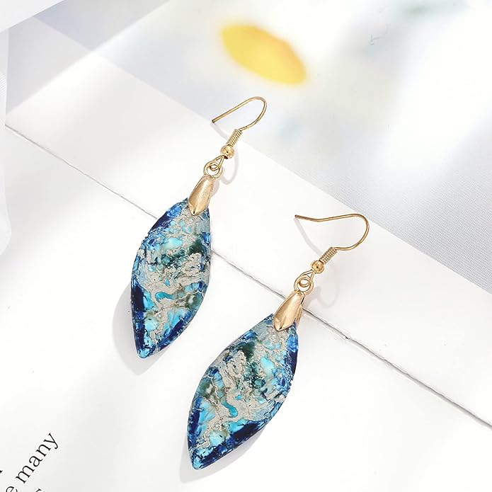 Boho Women Natural Stone Earrings Unique Healing Imperial Jasper Gemstone Energy Hypoallergenic Lightweight Dangle Drop Earrings Multiple Styles Earrings Jewelry for Birthday Party Gift