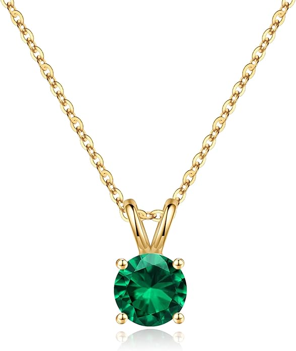SMILEST Birthstone Necklace for Women Mom Wife, 1ct Sparkle Round Cut Birthstone Pendant 925 Sterling Silver Necklace Gifts for Women Mom Wife Friend