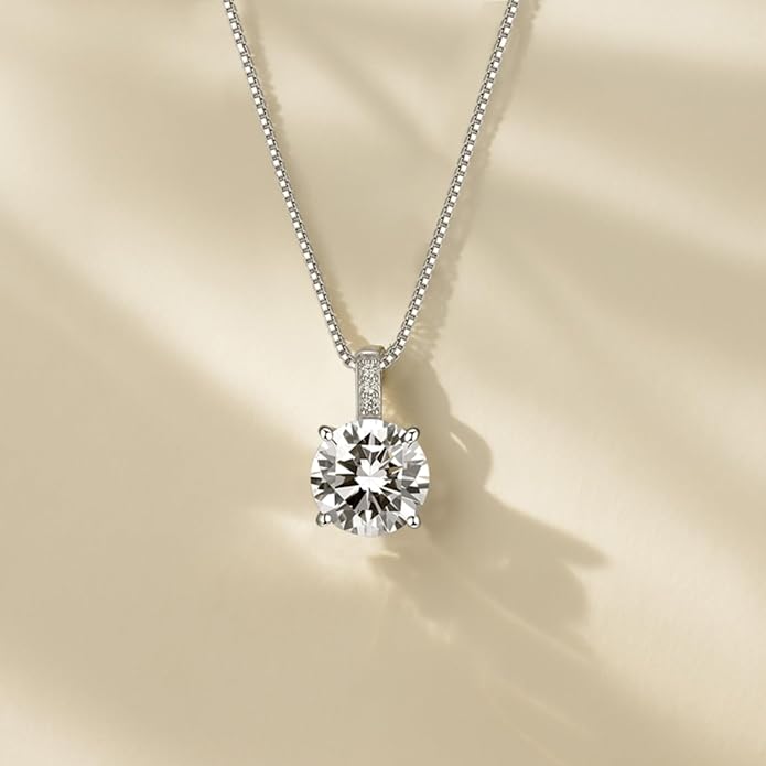 MISS MIMI Solitaire Cubic Zirconia Necklace for Women, 1–3 CT Round,Heart,Princess Cut CZ Options, Bezel or Prong Set in 925 Sterling Silver, Adjustable 16–20" Minimalist Everyday Jewelry