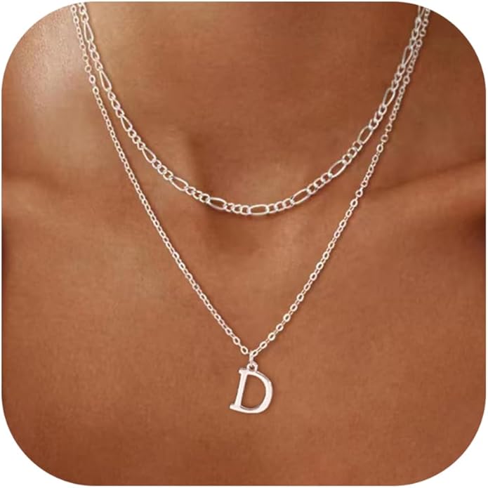 Initial Necklaces for Women Dainty Gold Silver Layered Letter Pendant Necklace Cute Figaro Chain Choker Necklace Personalized Trendy Stuff Jewelry Stack Gift for Women Her