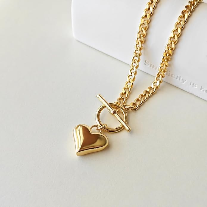 Heart Necklace for Women Gold/Silver Plated Trendy Heart Choker Lover Pendant Hypoallergenic Fashion Gold/Silver Necklace for Women Love Jewelry Gift for Women Girlfriend