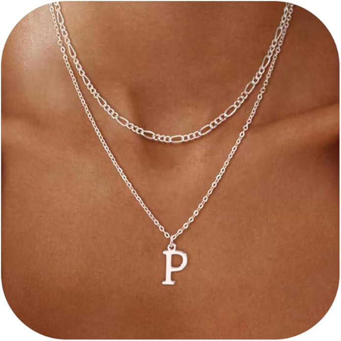 Initial Necklaces for Women Dainty Gold Silver Layered Letter Pendant Necklace Cute Figaro Chain Choker Necklace Personalized Trendy Stuff Jewelry Stack Gift for Women Her